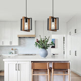 9MMML Wood Pendant Light Kitchen Island Set of 2, Farmhouse Hanging Lamp with 62'' Height Adjustable Cord, Small Ceiling Pendant Light Fixture for Dining Room, Entryway, Foyer(E26 Bulb Base) 9MMML