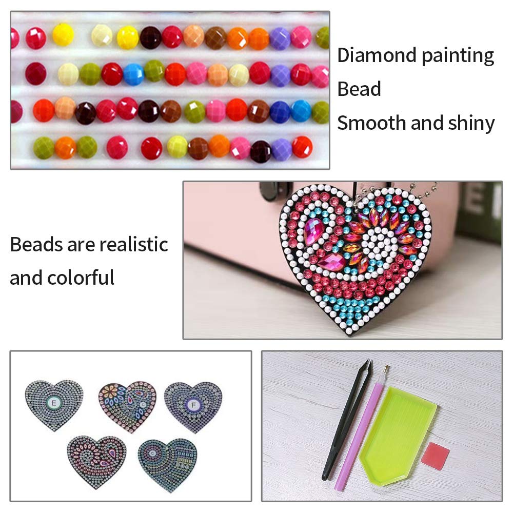 HXYQMMY 5PCS Diamond Painting Keychain -Diamond Art Kits for Adult Paint with Diamonds by Numbers Love Heart Pendant Diamond Art Keychains Crat HXYQMMY