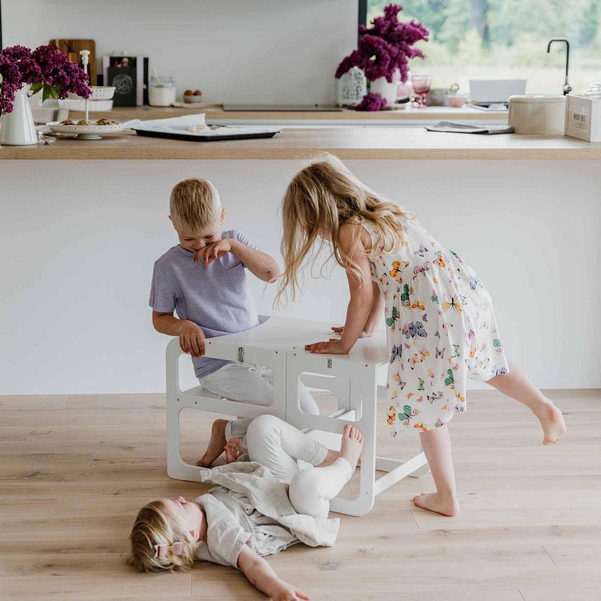 2-in-1 Kitchen tower, Transformable kitchen tower, Kitchen step stool, Weaning table and chair, Kids table and chair Sweet Home From Wood