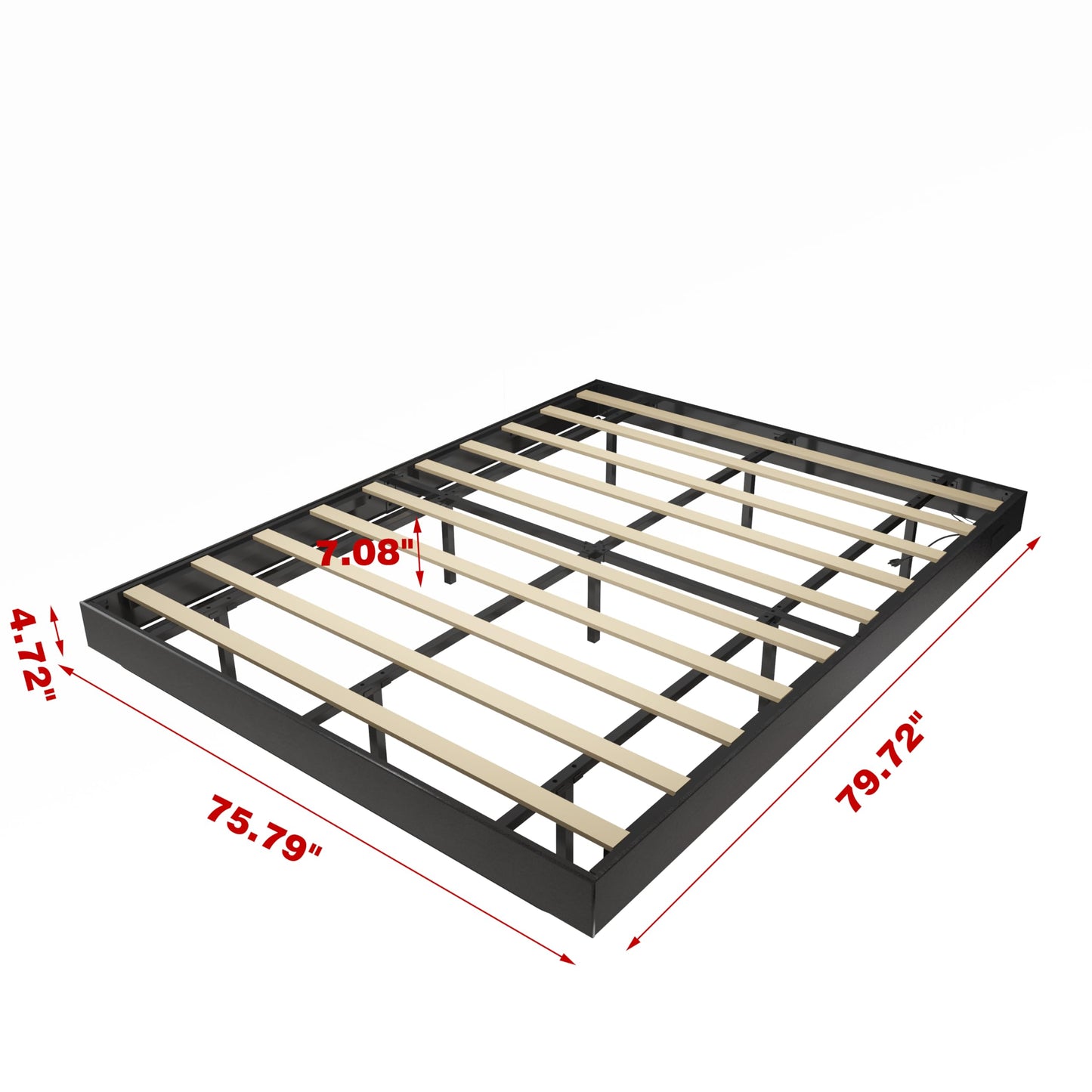 Muluflower King Size Floating Bed Frame with LED Lights and Charging Station - Modern Upholstered Metal Design, No Box Spring Required, Easy Assembly - WoodArtSupply