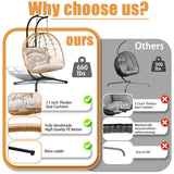 Nevsokio Double Egg Swing Chair with Stand - 2 Person Hammock Egg Chair for Outdoor, Patio, Garden & Balcony - Heavy-Duty Steel Frame, All-Weather Pe Rattan & Uv-Resistant Cushions (White) Nevsokio