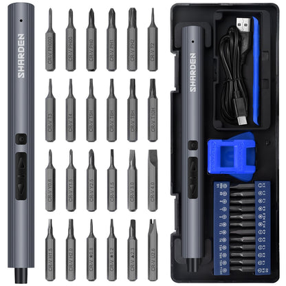 SHARDEN Mini Electric Screwdriver,29 in 1 Small Electric Screwdriver Kit with 24 Magnetic Bits,Precision Screwdriver Cordless Repair Tool for Phone Camera Laptop Watch - WoodArtSupply