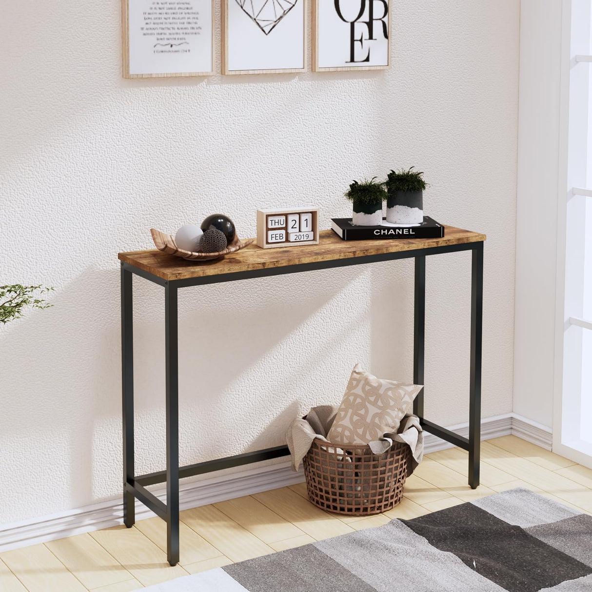 Timberer 39.4” Console Table, Hallway Entrance Table Sofa Table Behind Couch, for Living Room, Entryway, Easy Assembly, Accent Table, Rustic Brown Timberer