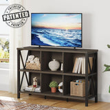 FATORRI Rustic 6 Cube Storage Organizer with Shelf, Wood and Metal Cubby Bookcase, Industrial Horizontal Bookshelf (Walnut Brown, 47 Inch) FATORRI