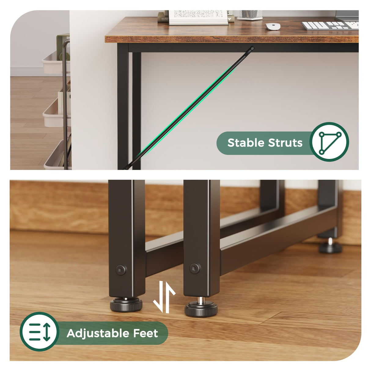 Huuger Computer Desk, 48 Inch Office Desk, Gaming Desk with Storage, Writing Desk Work Desk for Home Office, Study, Modern Simple Desk, Large Legroom, Metal Frame, Rustic Brown Huuger