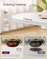 VASAGLE Dining Table, Small Round Kitchen Table for 4 People, 31.5 x 29.4 Inches, for Dining Room, Living Room, Farmhouse, Water-Resistant, Snow White UKDT082W01V1 VASAGLE