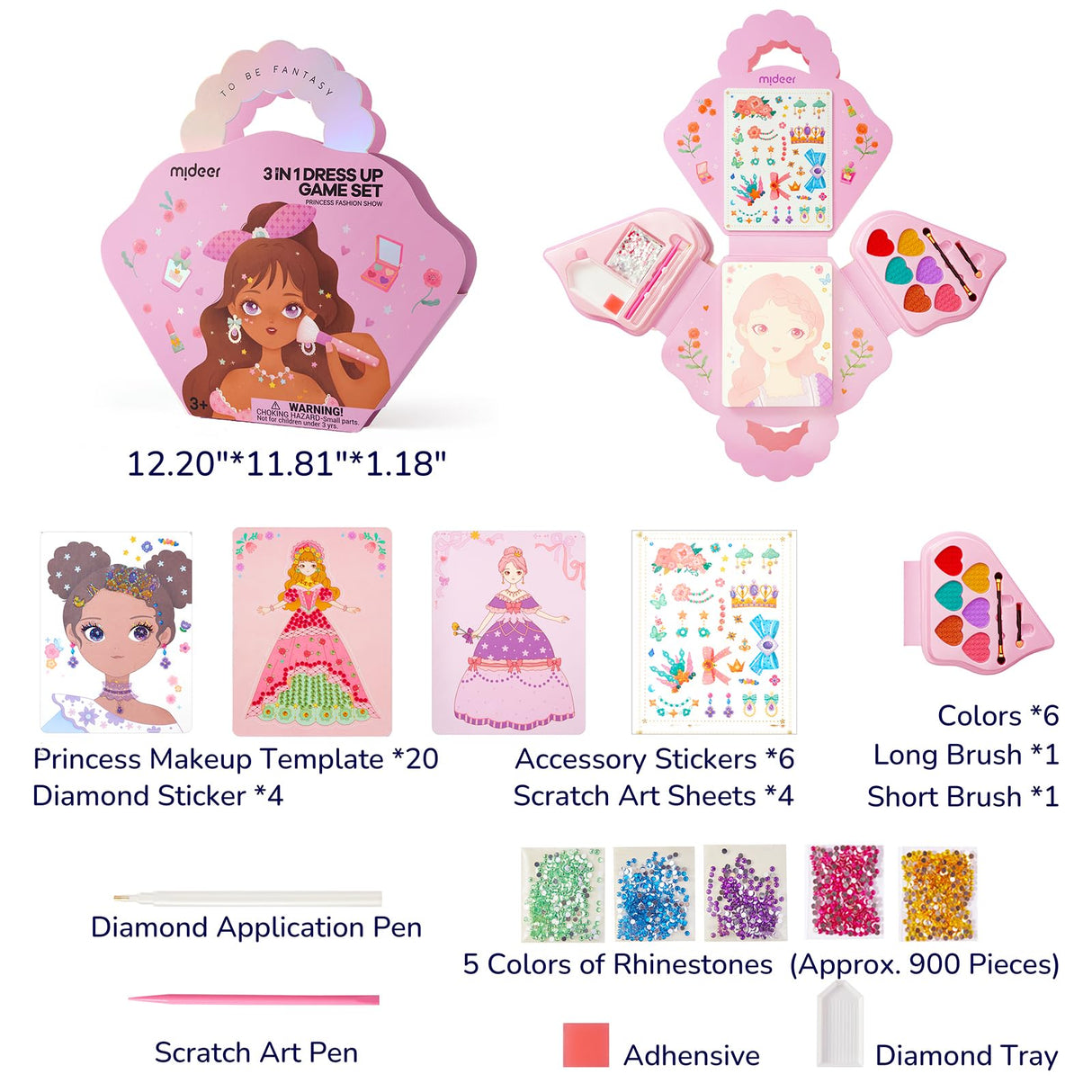 Mideer 4 in 1 Art Craft Kits for Kids, Princess Dress Up Game Set with Diamond Painting & Scratch Paper Art, Paper Fantasy Makeup Activity Art Craft Kits for Girls Age 3 4 5 6 7 8 MiDeer