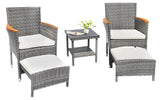5 Piece Outdoor Patio Furniture Set with Table&Ottoman Outdoor Furniture Patio Set Bistro Wicker Patio Set of 2 Outside Lawn Chairs Conversation Sets for Porch Balcony Deck(Gray Wicker&Beige Cushion) ARTBUSKE