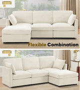 Tbfit 85" Convertible L Shaped Couch, Sectional Sofa for Living Room,Chenille Cloud Couch with Ottoman 4 Seat (Beige) Tbfit