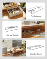 FEZIBO 55 x 24 Inch Height Adjustable Electric Standing Desk with Double Drawer, Stand Up Desk with Storage Shelf, Light Rustic FEZIBO