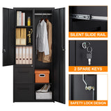 Anxxsu Metal Storage Cabinets Locker, 67" Locker with Clothes Rod, Lockable Freestanding Wardrobe for Office, Home, School, Laundry Room, Gym (Black) Anxxsu