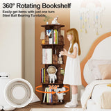 Huisenitre 360°Rotating Bookshelf,4 Tier Corner Bookcase,Book Shelf,Floor Storage Wood Organizer for Sturdy,Home Office,Living Room,Bedroom,Kids Room Huisenitre
