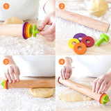 Mepple Rolling Pin with Thickness Rings and Pastry Baking Mat, 13.6" Adjustable Wood Rolling Pin Dough Roller for Baking Cookie Pizza, Comes with Large Silicone Pastry Mat and Wooden Stand Mepple