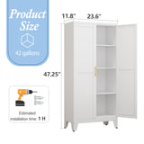 RISTERN White Metal Storage Cabinet, 48" Steel Cabinets for Home Office, Kitchen Pantry Storage Cabinet with Doors and 3 Adjustable Shelves, for Office, Home, Garage, School RISTERN