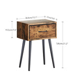 Small Nightstands Set of 2, Bedside Table with Fabric Drawer, Idustrial End Table with Metal Leg, Couch Side Table for Bedroom Living Room, Sofa, Office Rustic Brown LNT504R IRCPEN