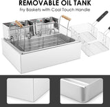 TANGME Commercial Deep Fryer, 3400w Electric Countertop Fryer with 3 Baskets, 22L/23.25Qt 1mm Thickened Stainless Steel Single Oil Fryer with Temperature Limiter for Restaurant, UL Certified TANGME