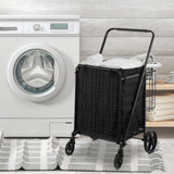 VEVOR Folding Shopping Cart with Removable Waterproof Liner, 330LBS Large Capacity Jumbo Grocery Cart with Dual Basket, 360° Swivel Wheels, Dense Metal Mesh Base, Heavy Duty Utility Cart for Shopping VEVOR