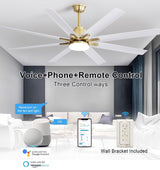 Sofucor 66 Inch Smart Ceiling Fan with Lights and Remote, APP Control, Compatible with Alexa/Google, Indoor Outdoor Low Profile White Ceiling Fan with 3 Downrod for Living Room Farmhouse Patio Sofucor