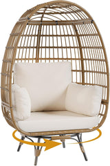 FinerFurnis Outdoor 360° Swivel Egg Chair - Oversized Egg-Shaped Lounge Chair, Steel Frame, 4 Thick Cushions, Patio Rotating Wicker Egg Basket, Indoor Outdoor Porch Living Room, Beige FinerFurnis