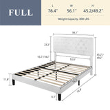 Allewie Full Size Platform Bed Frame, Adjustable Faux Leather Headboard with Diamond Stitch and Button Tufted, Sturdy Wood Slats, Easy-Assembly, No Box Spring Needed, Off-White Allewie