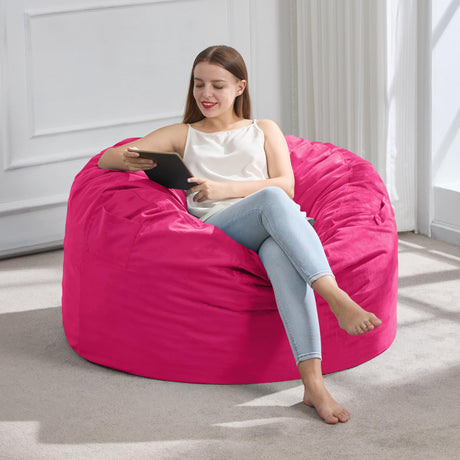 3FT Bean Bag Chair Bean Bag Chairs for Adults Giant Bean Chairs with Velvet Cover, Memory Foam BeanBag Chair Fluffy BeanBag Chairs for Living Room, Bedroom - Pink (36" x 36" x 22") Hobestluk