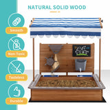 Kids Large Wooden SandBoxes with Roof, Pipleo Outdoor Sand Box Play w/Canopy for Backyard Garden Beach, Sand Pit for Beach Patio Outdoor, [Adjustable Cover & Sand Funnel & Drawing Board] - Brown Oak Pipleo