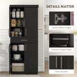 HOMCOM 72" Kitchen Pantry Cabinet, Freestanding Tall Storage Cabinet with 4 Doors, Drawer and 3 Adjustable Shelves for Dining Room, Black HOMCOM