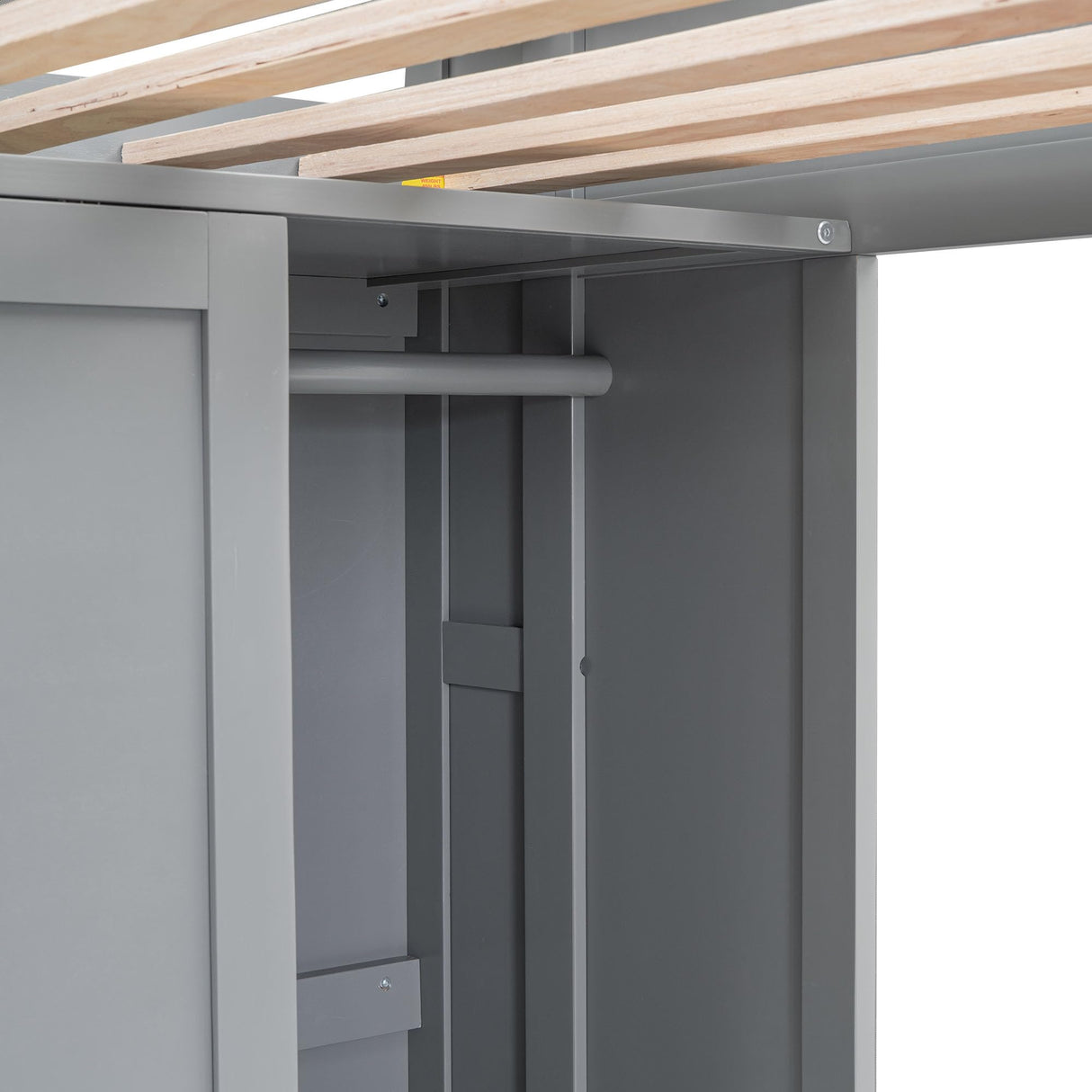 Space-Saving Twin Size Loft Bed with Desk, Wardrobe, and Storage Shelves in Gray Brabrety