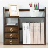 ILWorkTLs 2 Tier Bamboo Countertop Bookshelf,Desktop Organizer Shelves with 3 Drawers,Desktop Bookcase for Home Office,Walnut ILWorkTLs