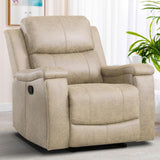 EBELLO Recliner Chair, Single Overstuffed Sofa Recliner, Breathable Faux Leather Manual Reclining Chairs with Hidden Cup Holder, Arm and Back for Adults, Living Room, Bedroom, Beige EBELLO
