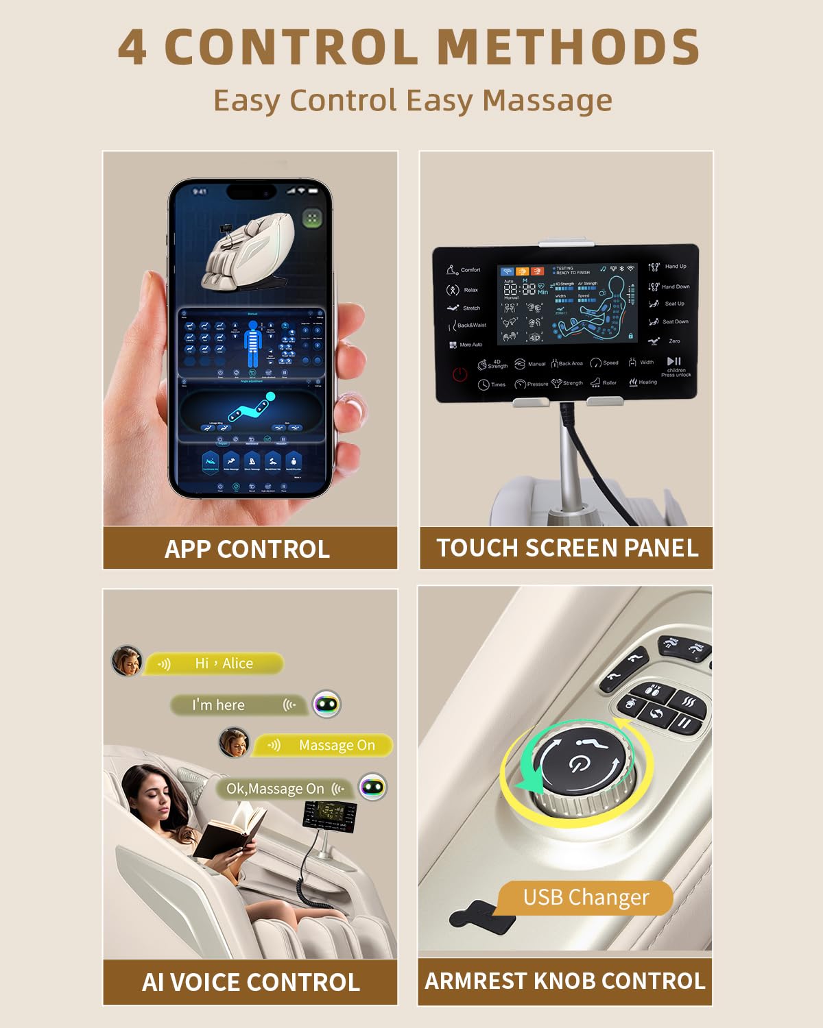 RelaxRelife Full Body Zero Gravity Massage Chair with Body Scan 4D Intelligent Shiatsu Strecth Massage, Back/Leg Heated with AI Voice Control Bluetooth Speaker Airbags SL Track Massage Beige RelaxRelife