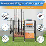 Dobures Fishing Rod Holder, 3-Tier Fishing Pole Rack, Fishing Equipment Organizer Tackle Storage Cart for Garage Organization, Holds up to 12 rods Dobures