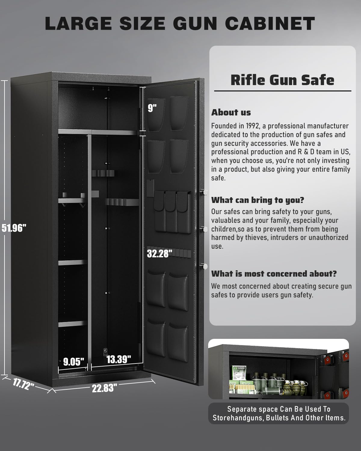 Luzfuego 20-25 Large Gun Safe, Biometric Rifle Safe with LCD Keypad, Unassembled Long Gun Cabinet for Rifles and Pistols with Mute Mode, Dual Alarm & Gun Rack Luzfuego