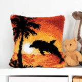 ZFFLYH Latch Hook Kit Plant Flower Leaves DIY Throw Pillow Cover Sofa Cushion Cover Preprinted Canvas Crochet Yarn Kits Needlework Crafts 43x43cm ZFFLYH