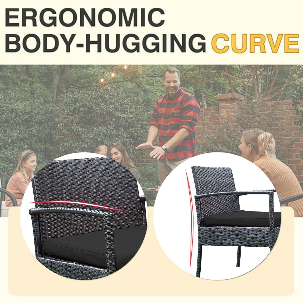 PROHIKER 3 PCS Patio Rattan Conversation Chairs Set, Outdoor Patio Furniture Balcony Furniture Set, Wicker Patio Set for Garden Porch Balcony Yard, Black PROHIKER