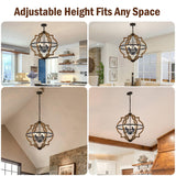 Faibra 6-Light Farmhouse Wood Pendant Light,22.83'' Vintage Rustic Brown Oak Wood Chandeliers,Retro Industrial Hanging Light Fixtures for Dining Room Entryway, Bedroom Faibra