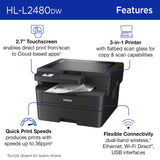 Brother HL-L2480DW Wireless Compact Monochrome Multi-Function Laser Printer with Copy and Scan, Duplex, Mobile, Black & White | Includes Refresh Subscription Trial(1), Amazon Dash Replenishment Ready Brother