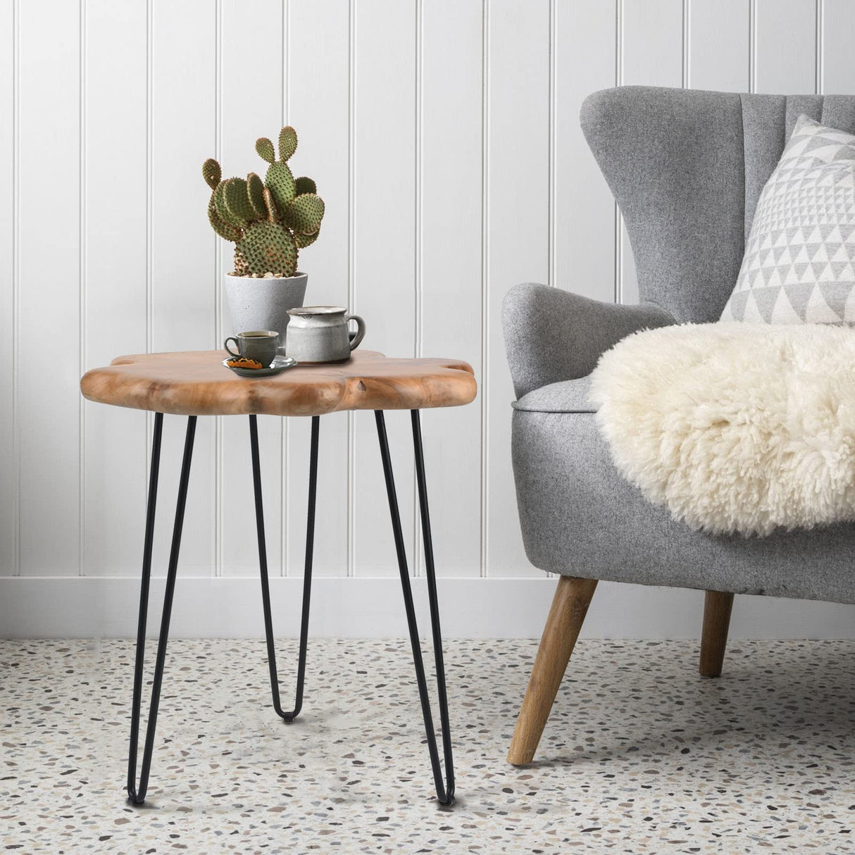 HOEGMST 19.5 Inch Live Edge Side Table, Wood Freeform Small End Table with Waterproof, Rustic Accent Table Unique for Living Room, Bedroom, Home HOEGMST