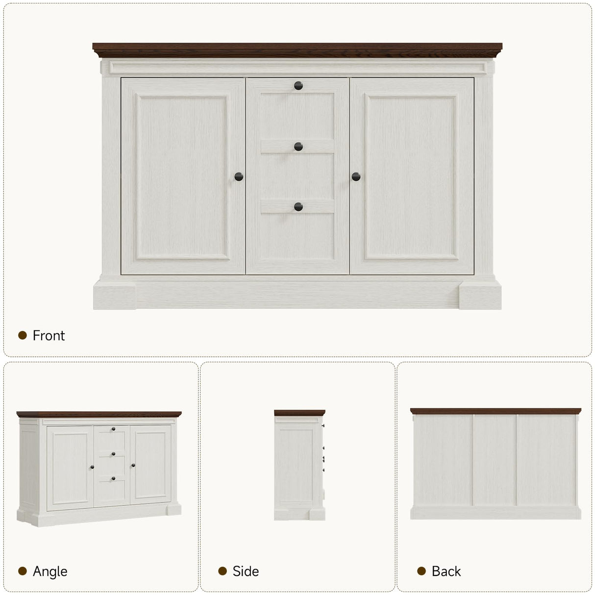 48 Inches Buffet Cabinet with Storage, 34" Tall Farmhouse Sideboard Buffet with 3 Drawers and 2 Doors, Wood Coffee Bar Cabinet with Adjustable Shelves, Credenza for Kitchen, Living Room, Antique White ONBRILL