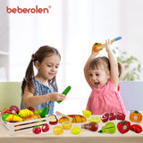 Beberolen Wooden Play Food Sets for Kids Kitchen Toddlers Wood Toys Cutting Fruit Pretend Food Play Kitchen Accessories Set for Boys and Girls Beberolen