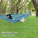 ONCLOUD Extra Long and Wide Double Hammock for Travel Camping Backyard, Porch, Outdoor or Indoor Use, Carrying Pouch Included (Blue/Green Stripes) ONCLOUD