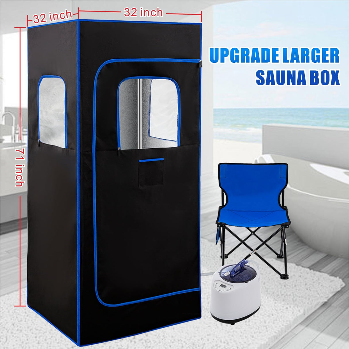 HUAMYTH Sauna Box, Portable Sauna for Home, Personal Steam Sauna with Steamer, 99 Minute Smart Timer, 9 Level, Remote Control, Personal Steam Room for Spa, Indoor HUAMYTH