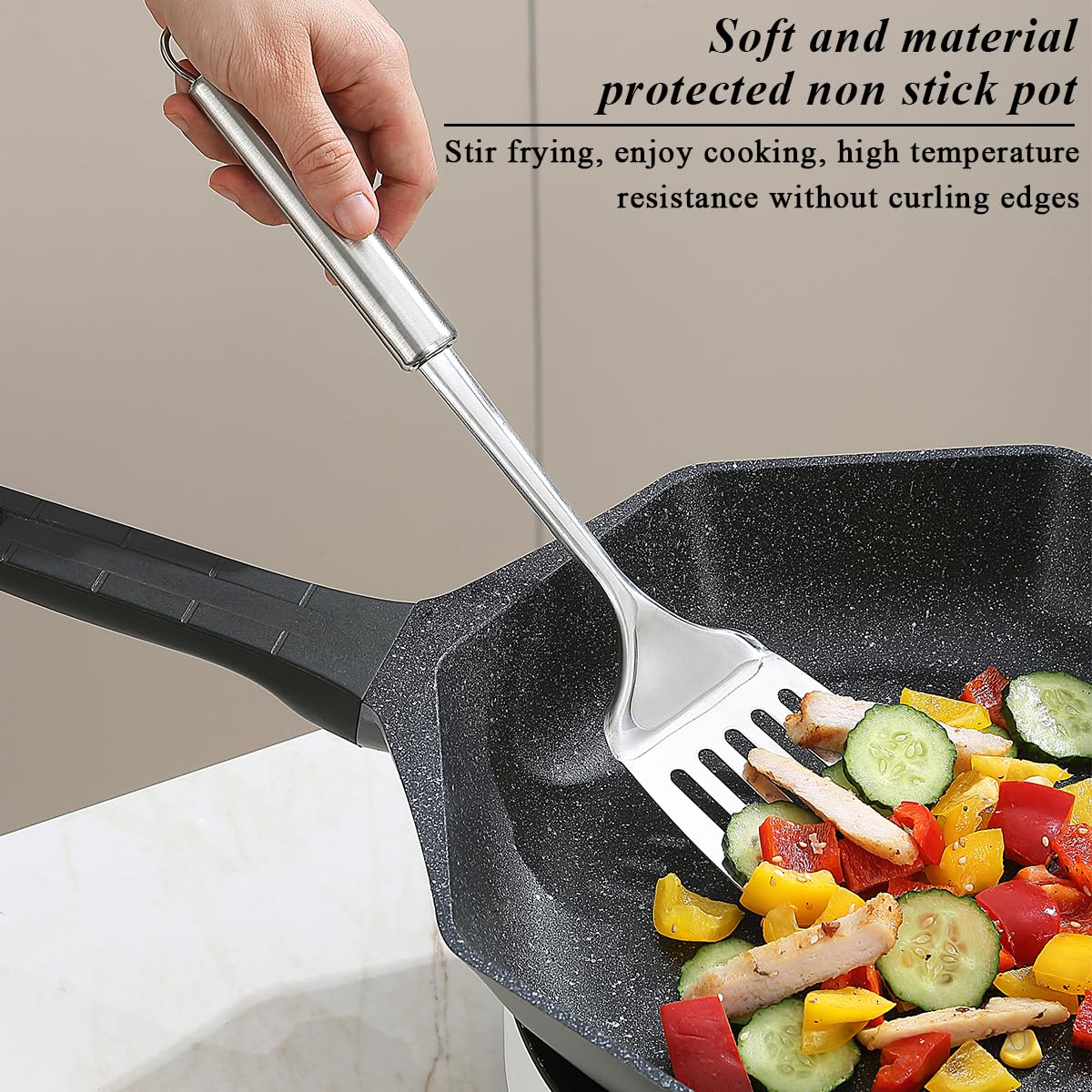 Stainless Steel Spatulas Set, ReaNea Silver Slotted Turner, Solid Turner, Heavy Duty Sturdy Kitchen Spatula High Heat Resistant, Ideal Cookware for Fish,Eggs,Pancakes, Dishwasher Safe, Easy to Clean ReaNea