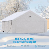 Benass Carports 20x20 Heavy Duty, Portable Garage 20x20 with 2 Roll Up Zipper Doors and Mesh Windows, Driveway Car Port Canopy, White Benass