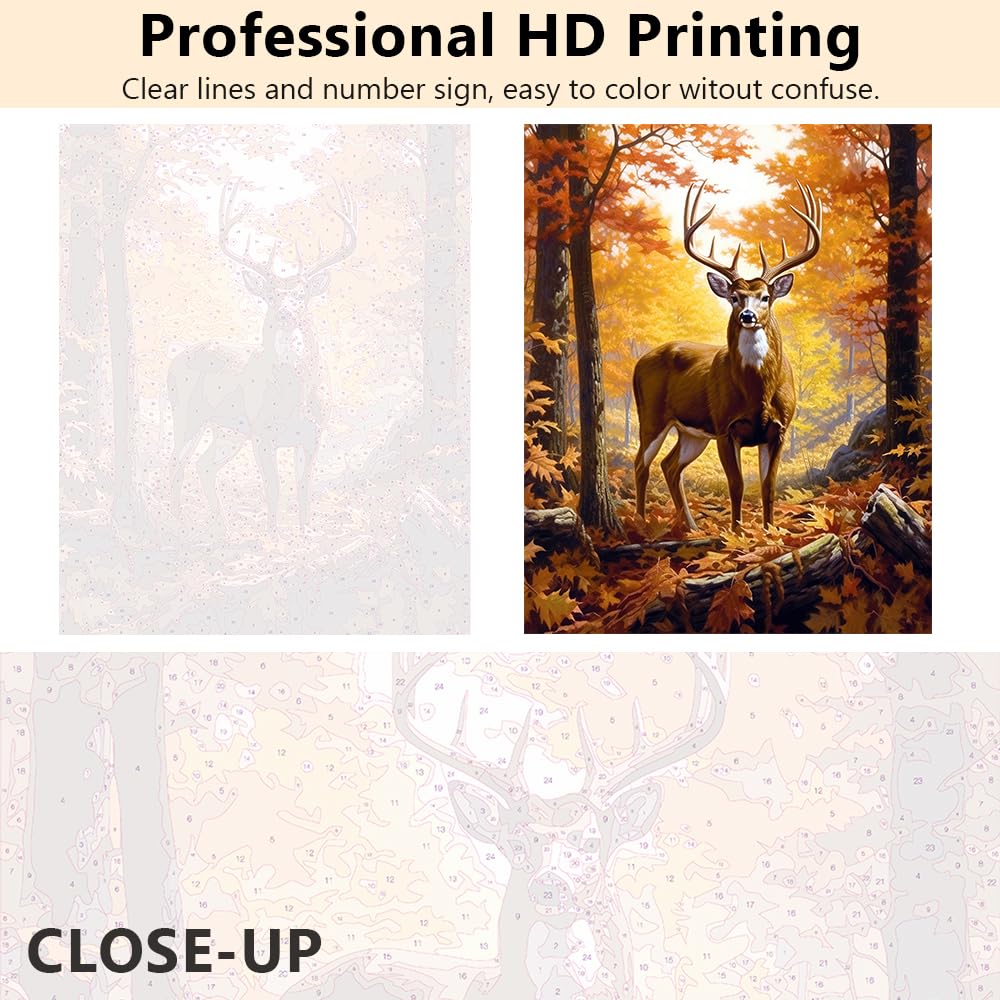 TUMOVO Paint by Number for Adults Canvas, Deer Paint by Numbers, Animals in The Forest Paint by Number, Deer Painting by Numbers for Adults DIY Painting Kits Home Wall Decoration, 16 x20 Inch TUMOVO