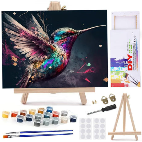 MaiMMaledy Paint by Numbers Kit for Adults Beginners Canvas Pictures with Framed Drawing Painting Acrylic Pigment with Wooden Triangle Easel Hummingbird 8Wx12L inch MaiMMaledy