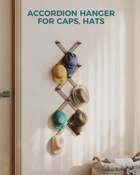 OROPY Wood Accordion Wall Hanger, Expandable Coat Rack Wall Mount with 14 Pegs, Expanding Hat Rack for Wall, X Shape, 27"×10", Walnut Color OROPY