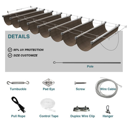 ECOOPTS 4'x16' Retractable Wave Sun Shade Canopy Pergola Cover Shade Sail Awning for Patio Porch Garden Yard Deck Outdoor (Brown)