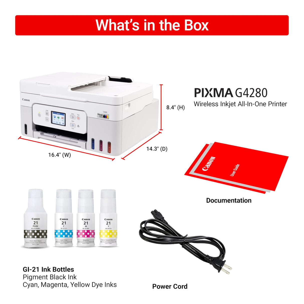 Canon Megatank G4280 All-in-One Wireless Supertank [Megatank] Printer | Print, Copy, Scan | Mobile Printing |2.7" LCD Color Touchscreen | Auto Document Feeder and Auto Duplex Canon