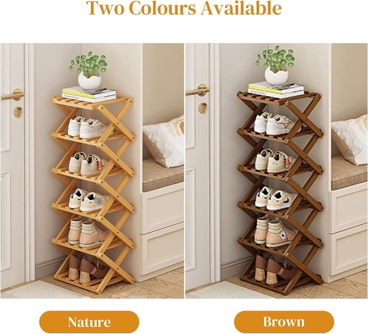 YYW Bamboo Shoe Rack for Entryway,Installation-Free and Foldable Vertical Shoe Storage Organizer,Free Standing Shoe Racks Shelf Closet Shoe Organizer for Living Room (Tawny-3 Layers)